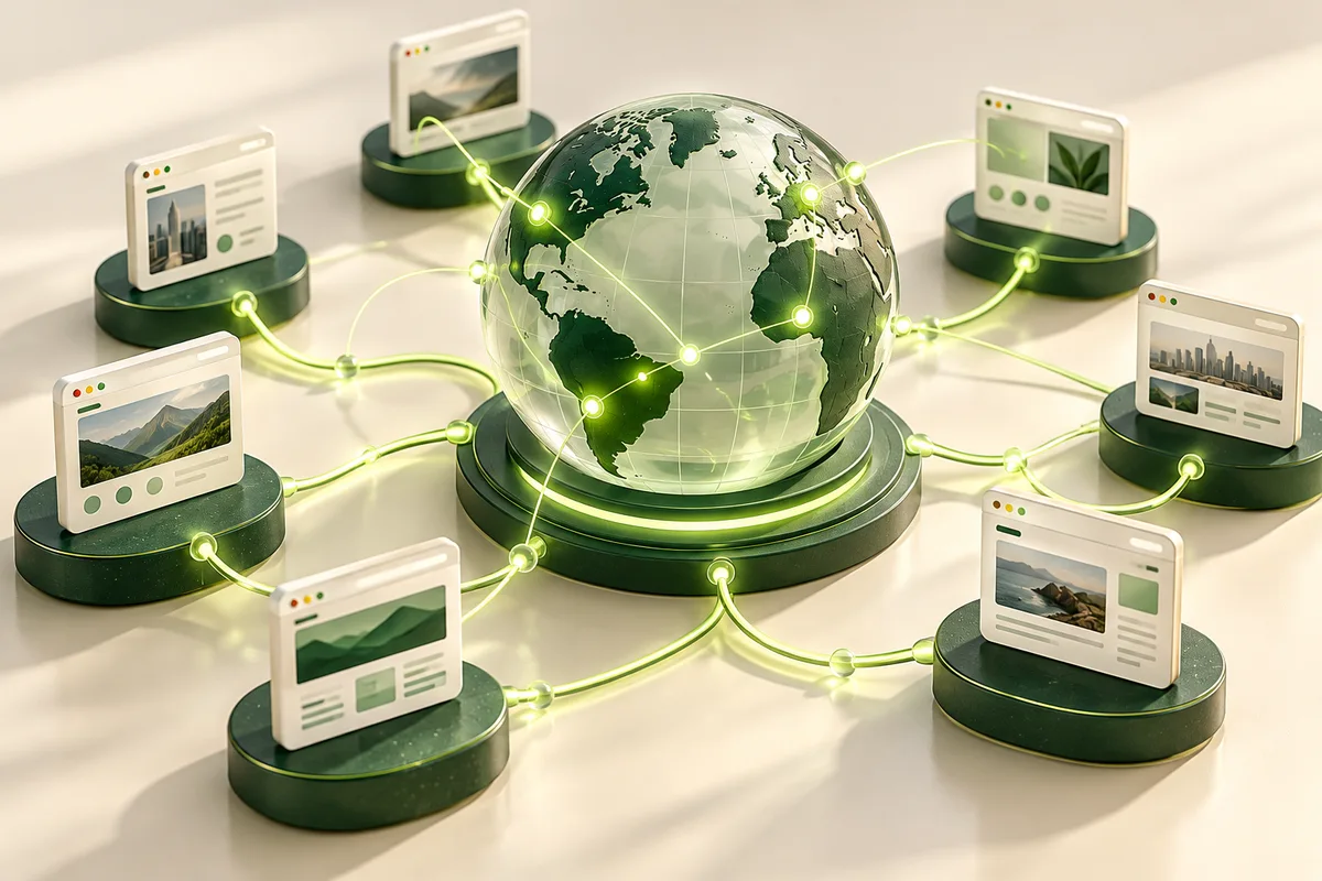 Websites connected through a global domain network