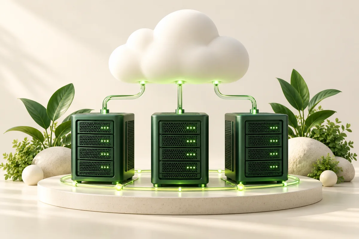 Three web hosting servers connected to a cloud
