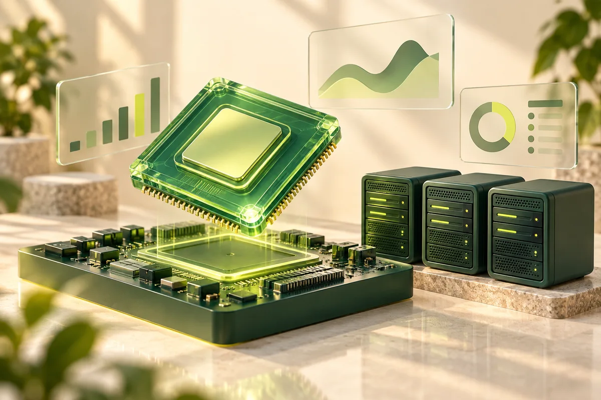 Server resources illustrated with a processor and resource charts