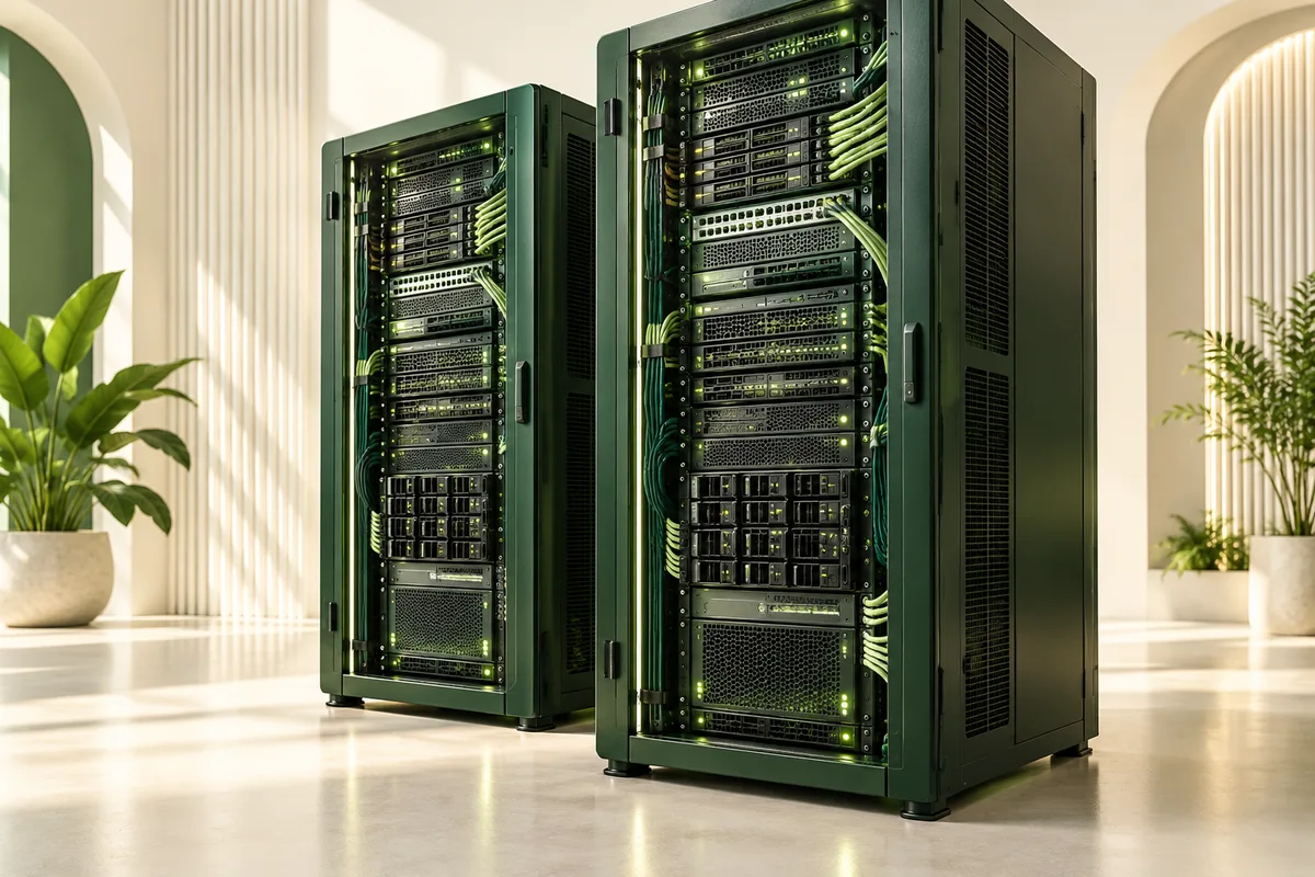 Dedicated server racks with hardware and network connections