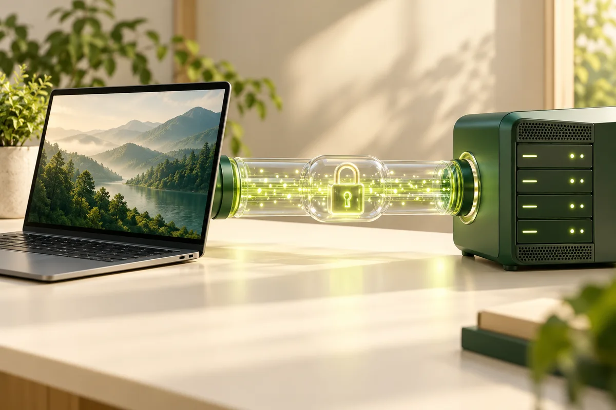 An encrypted connection between a laptop and a server